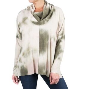 Status By Chenault Ribbed Tie Dye Cowl Neck Top Medium